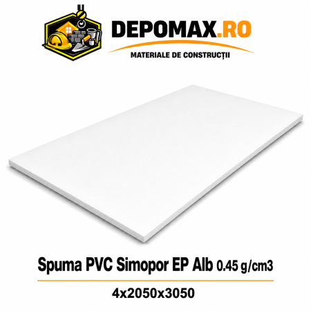 Placa rigida PVC Simopor EP Alb 0.45 g/cm3, 4x2050x3050 mm